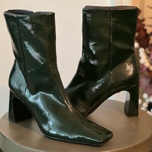 Zara Glossy Dark Green Heeled Boots